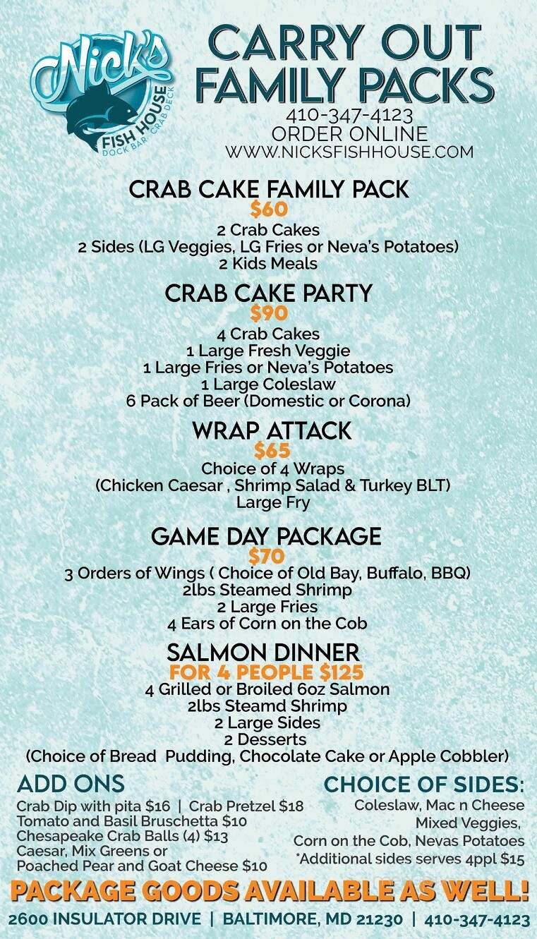 Nicks Fish House - Baltimore, MD menu_pic