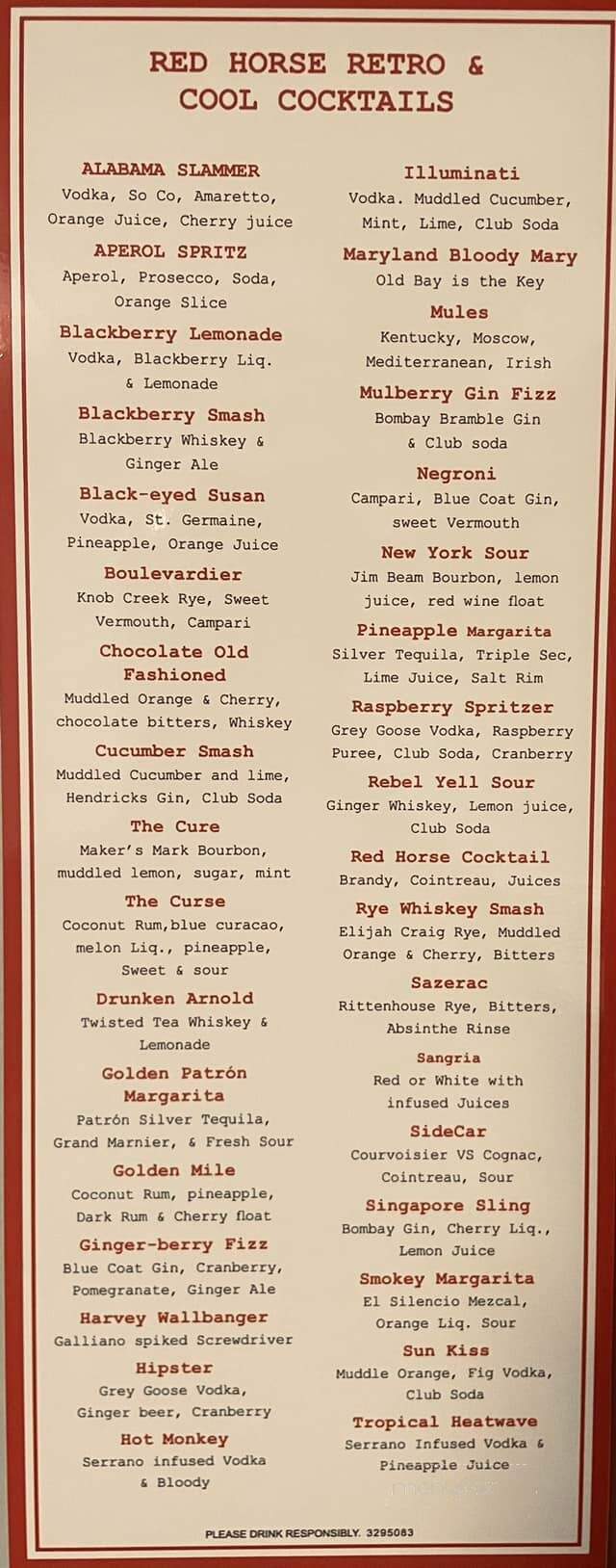Red Horse Steak House - Frederick, MD menu_pic