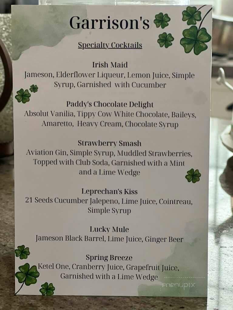 Garrison's Bar & Grill - North Billerica, MA menu_pic