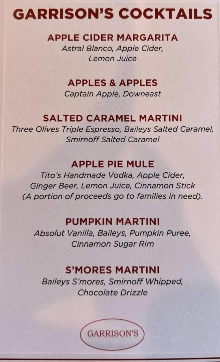 Garrison's Bar & Grill - North Billerica, MA menu_pic