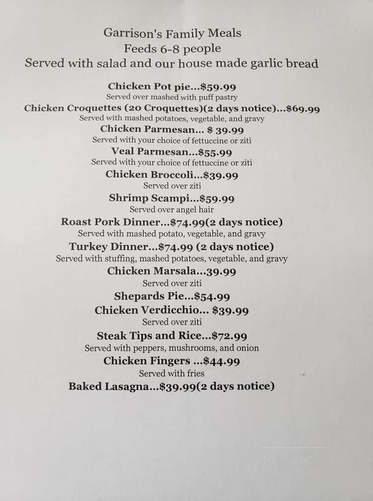 Garrison's Bar & Grill - North Billerica, MA menu_pic