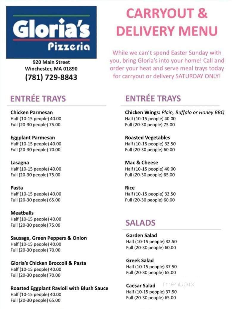 Gloria Pizzeria - Winchester, MA menu_pic