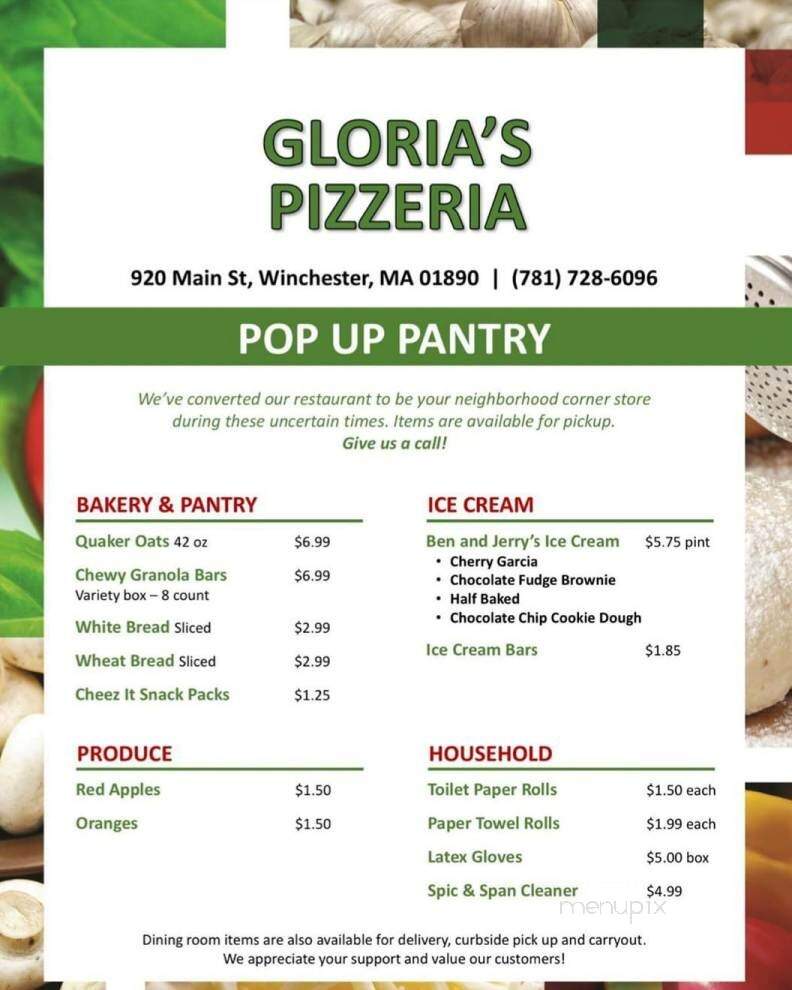 Gloria Pizzeria - Winchester, MA menu_pic