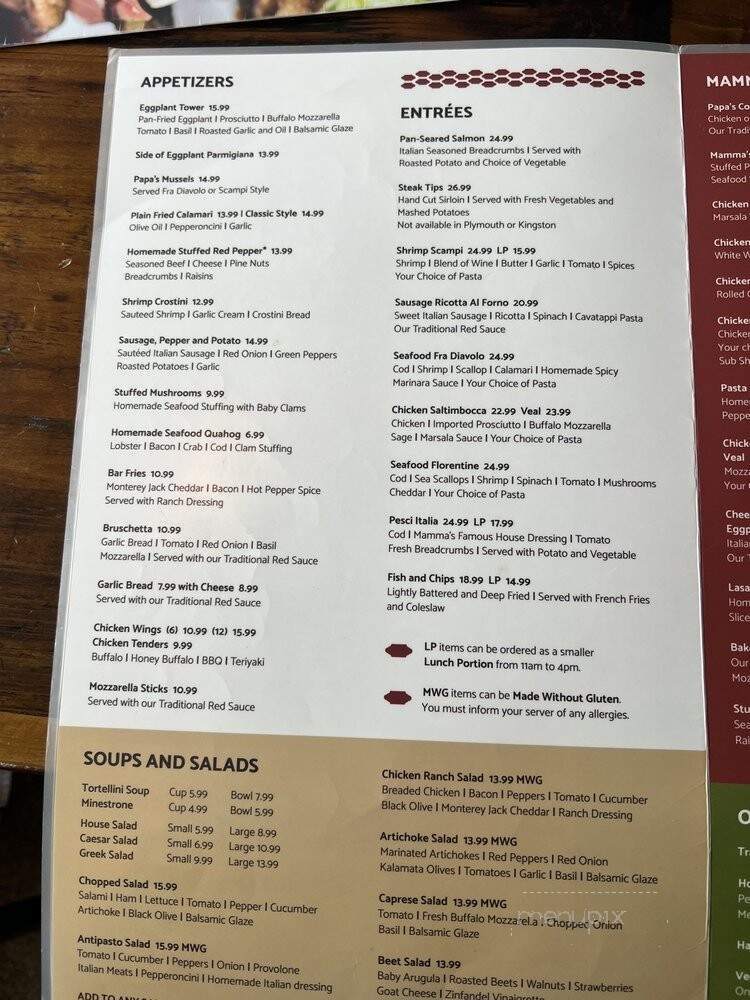 Mamma Mia's Restaurant - Plymouth, MA menu_pic