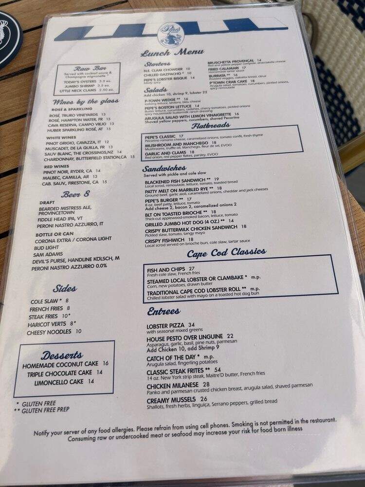 Pepe's Wharf Restaurant - Provincetown, MA menu_pic