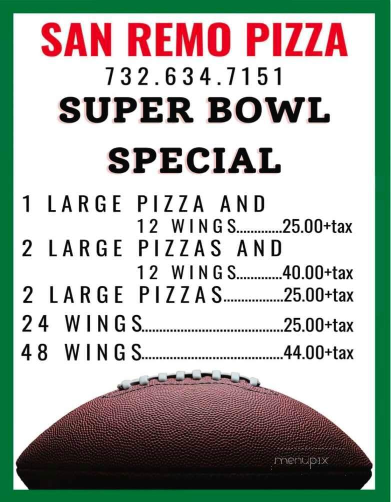 San Remo Pizza - Woodbridge, NJ menu_pic
