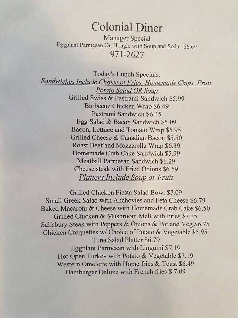 Colonial Diner & Restaurant - Forked River, NJ menu_pic