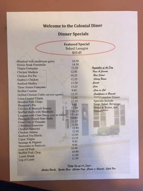 Colonial Diner & Restaurant - Forked River, NJ menu_pic