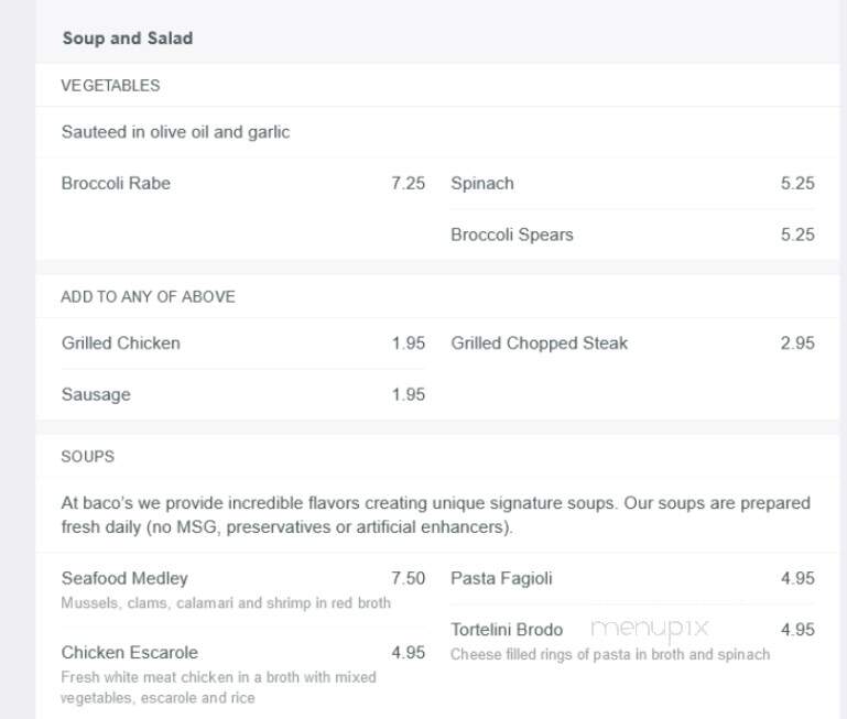 Baco's Freehold Pizza - Freehold, NJ menu_pic