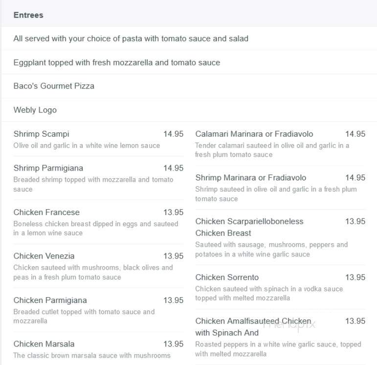 Baco's Freehold Pizza - Freehold, NJ menu_pic