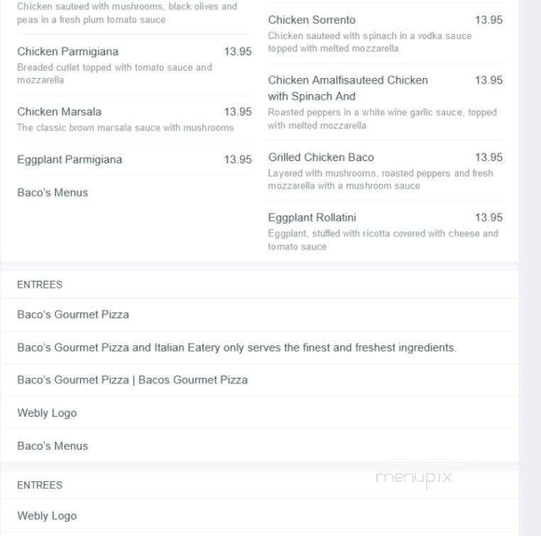 Baco's Freehold Pizza - Freehold, NJ menu_pic