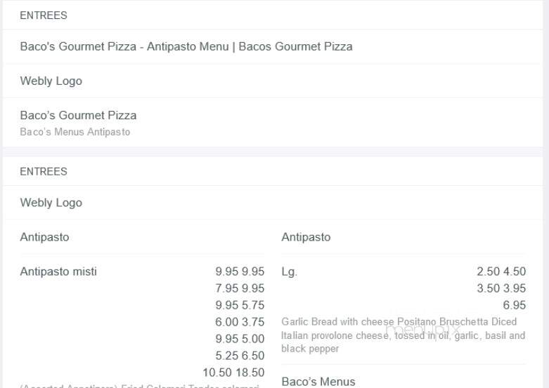 Baco's Freehold Pizza - Freehold, NJ menu_pic
