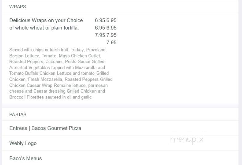 Baco's Freehold Pizza - Freehold, NJ menu_pic