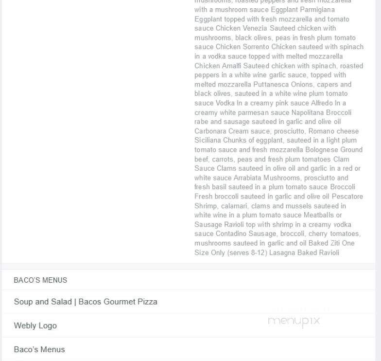 Baco's Freehold Pizza - Freehold, NJ menu_pic