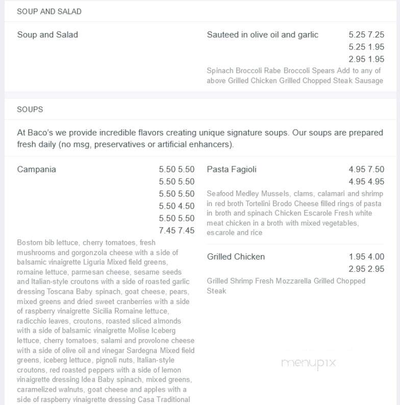 Baco's Freehold Pizza - Freehold, NJ menu_pic
