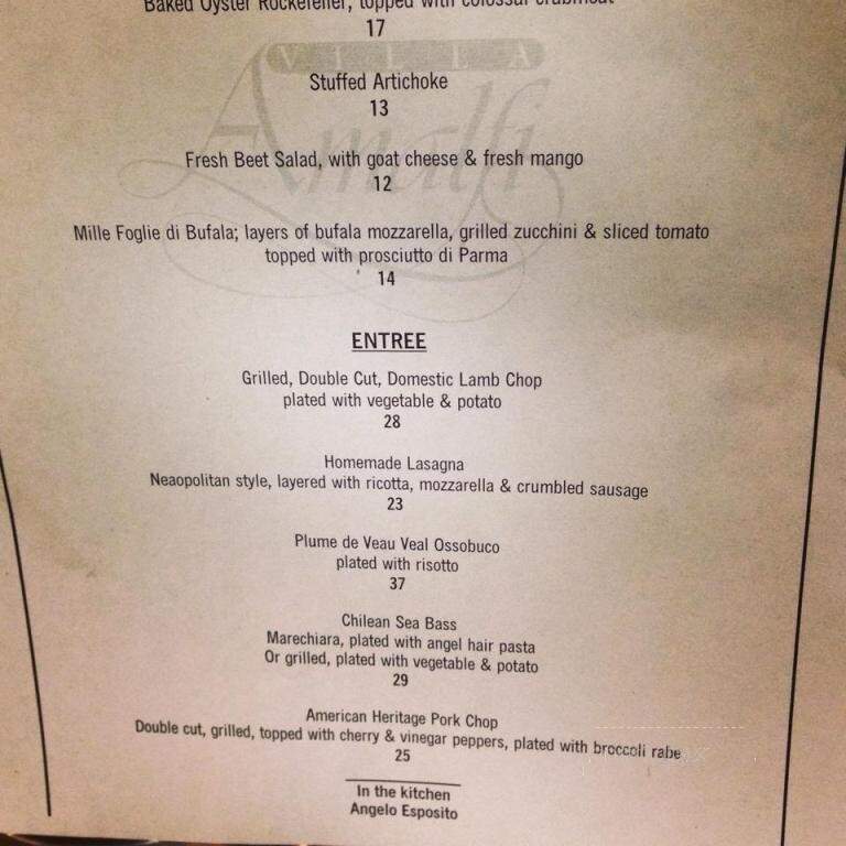 Villa Amalfi Ristorante - Cliffside Park, NJ menu_pic