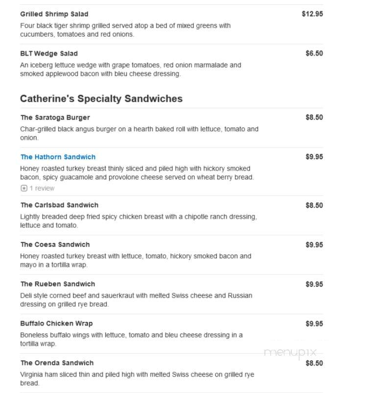 Catherine's In The Park - Saratoga Springs, NY menu_pic