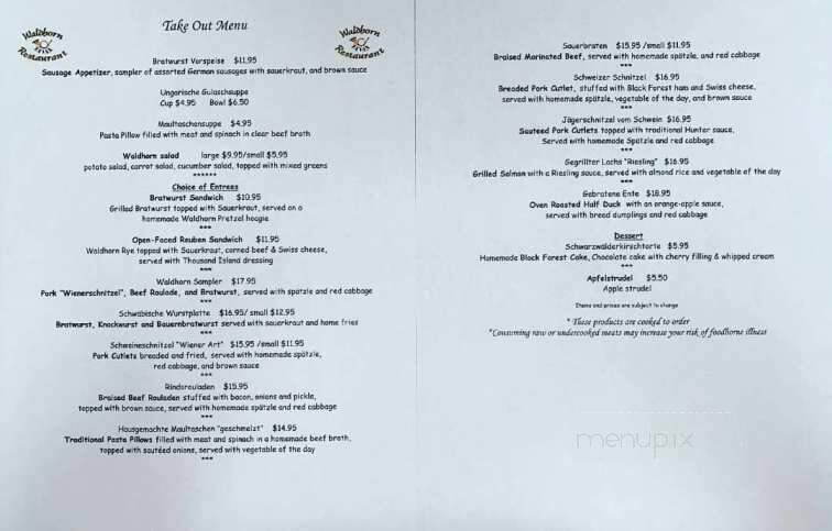 Waldhorn Restaurant - Pineville, NC menu_pic