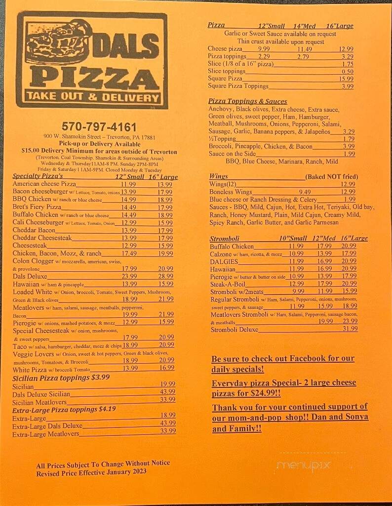 Dals Pizza - Trevorton, PA menu_pic