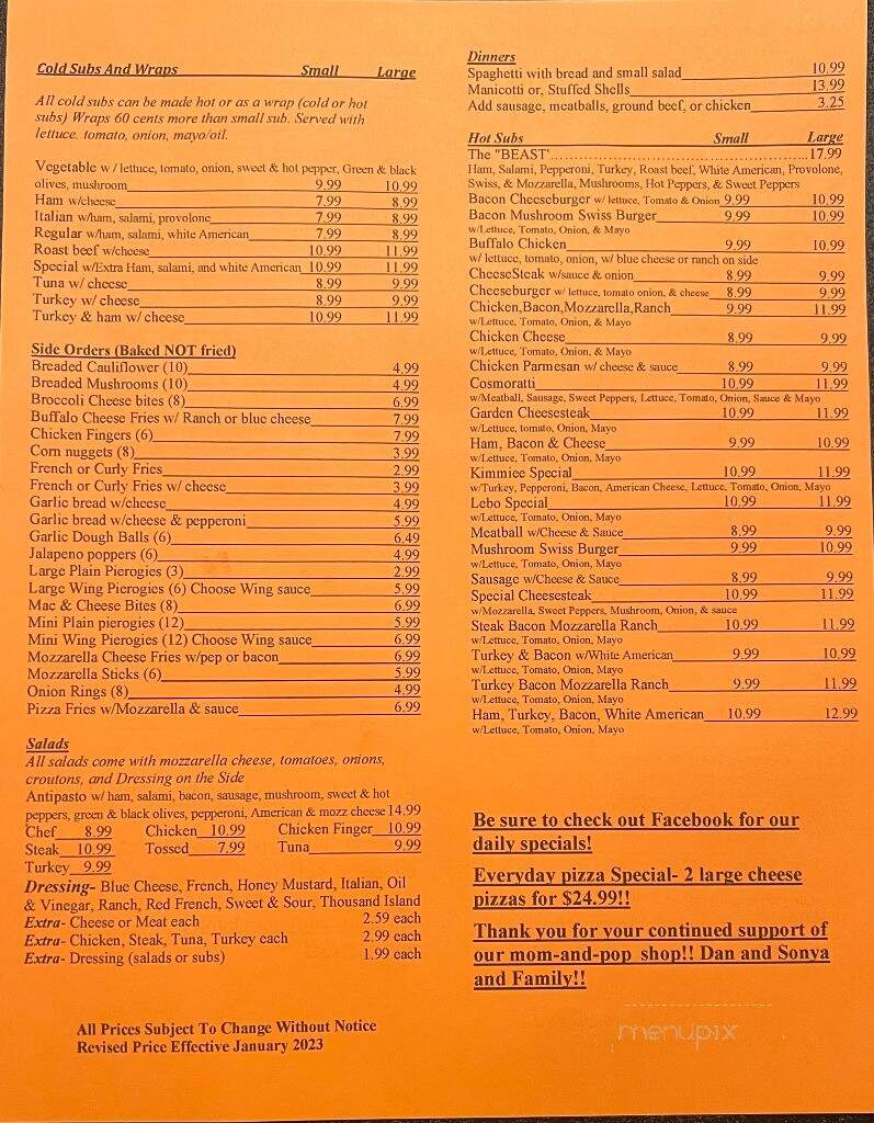 Dals Pizza - Trevorton, PA menu_pic