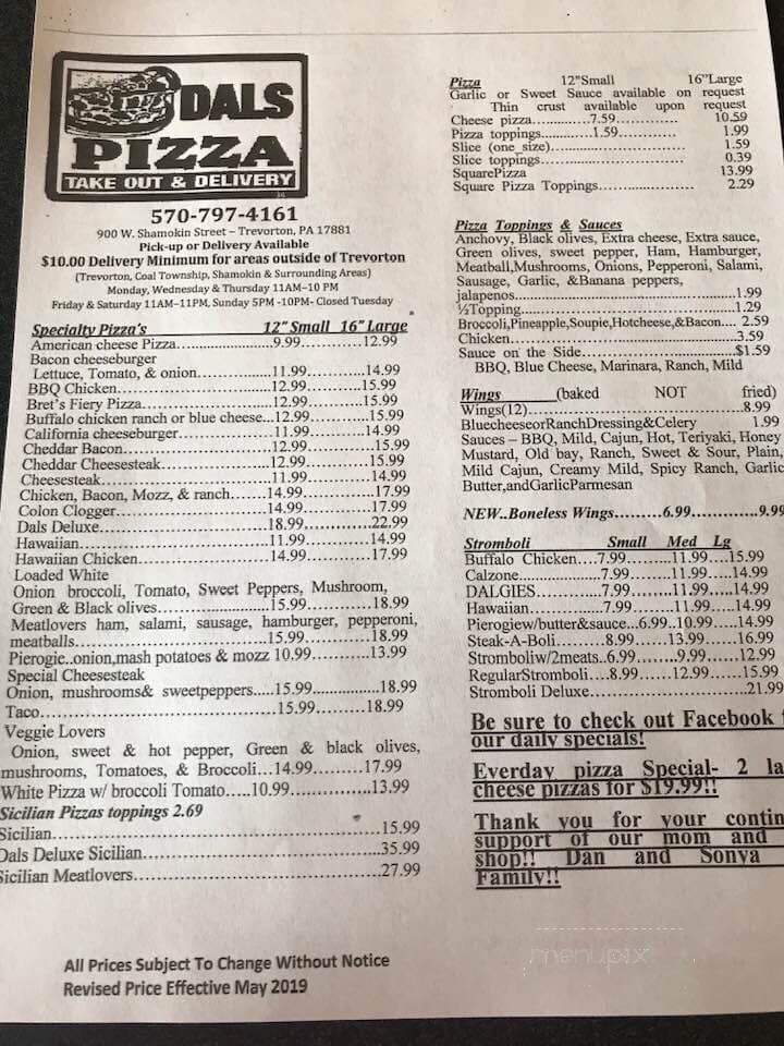 Dals Pizza - Trevorton, PA menu_pic