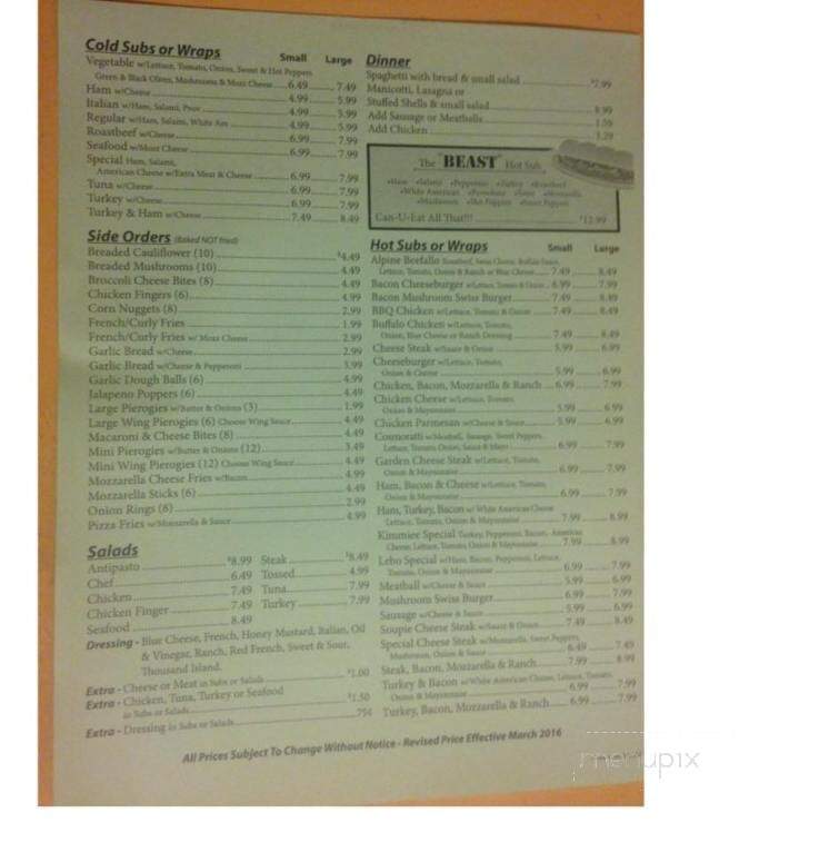 Dals Pizza - Trevorton, PA menu_pic