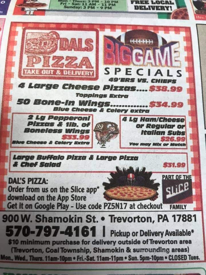 Dals Pizza - Trevorton, PA menu_pic