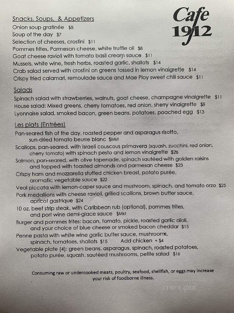 Cafe 1912 - Memphis, TN menu_pic
