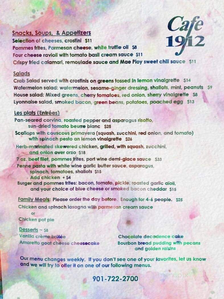Cafe 1912 - Memphis, TN menu_pic