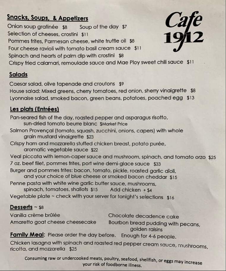 Cafe 1912 - Memphis, TN menu_pic