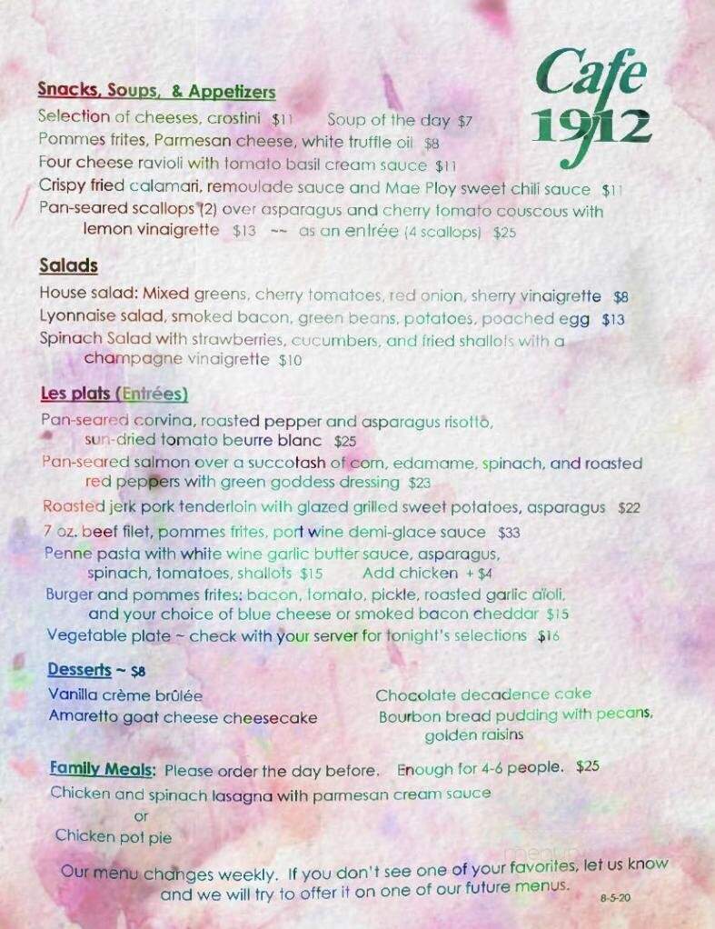 Cafe 1912 - Memphis, TN menu_pic
