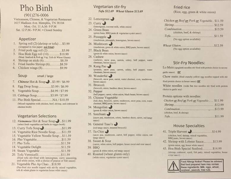 Pho Hoa Binh - Memphis, TN menu_pic
