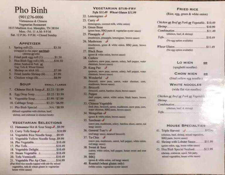 Pho Hoa Binh - Memphis, TN menu_pic