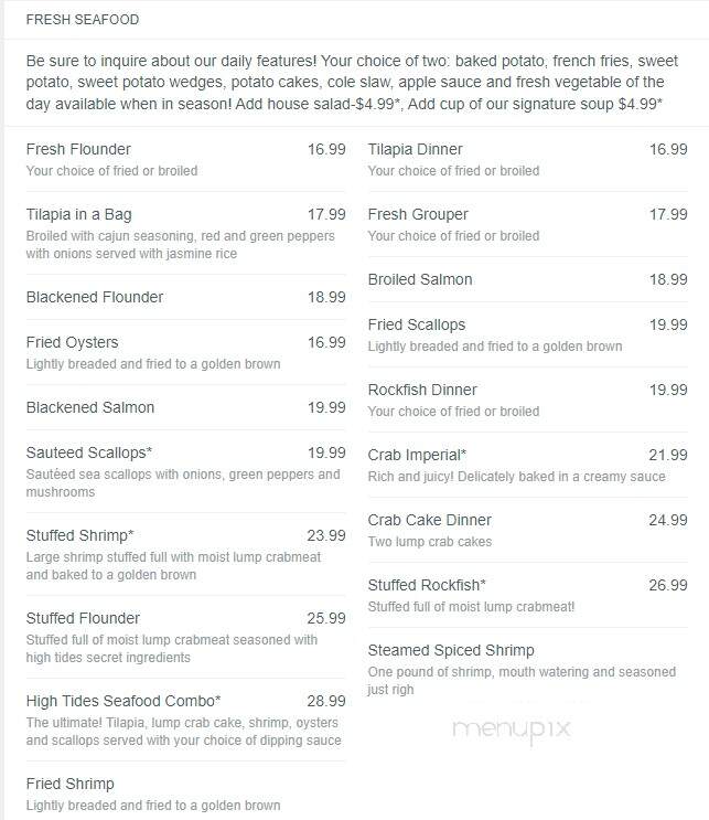 High Tidez Of The Potomac - Colonial Beach, VA menu_pic