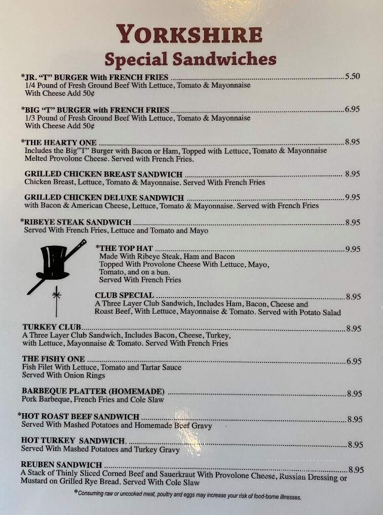 Yorkshire Restaurant - Manassas, VA menu_pic