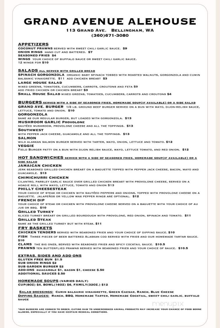 Grand Avenue Ale House - Bellingham, WA menu_pic