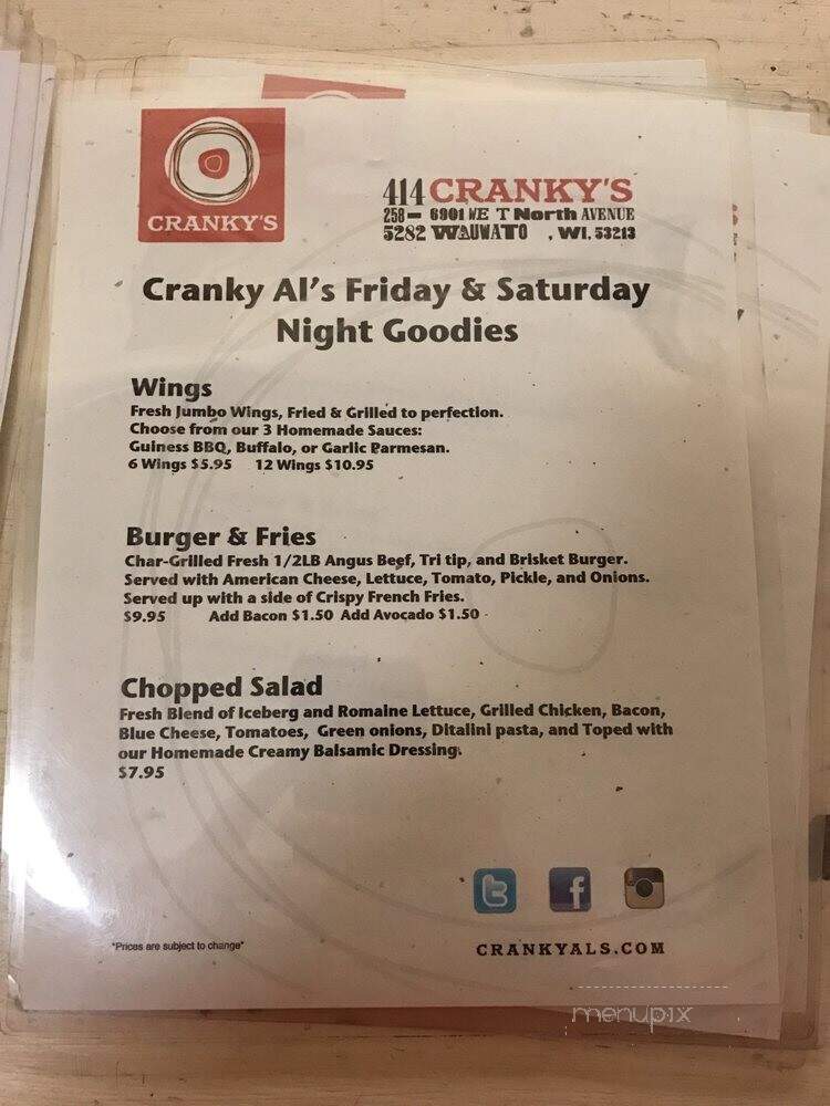 Cranky Al's Bakery & Pizza - Milwaukee, WI menu_pic
