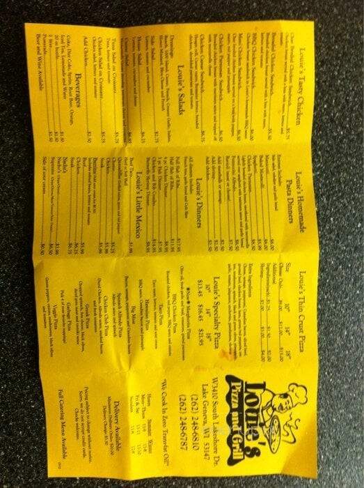 Louie's Pizzeria - Lake Geneva, WI menu_pic