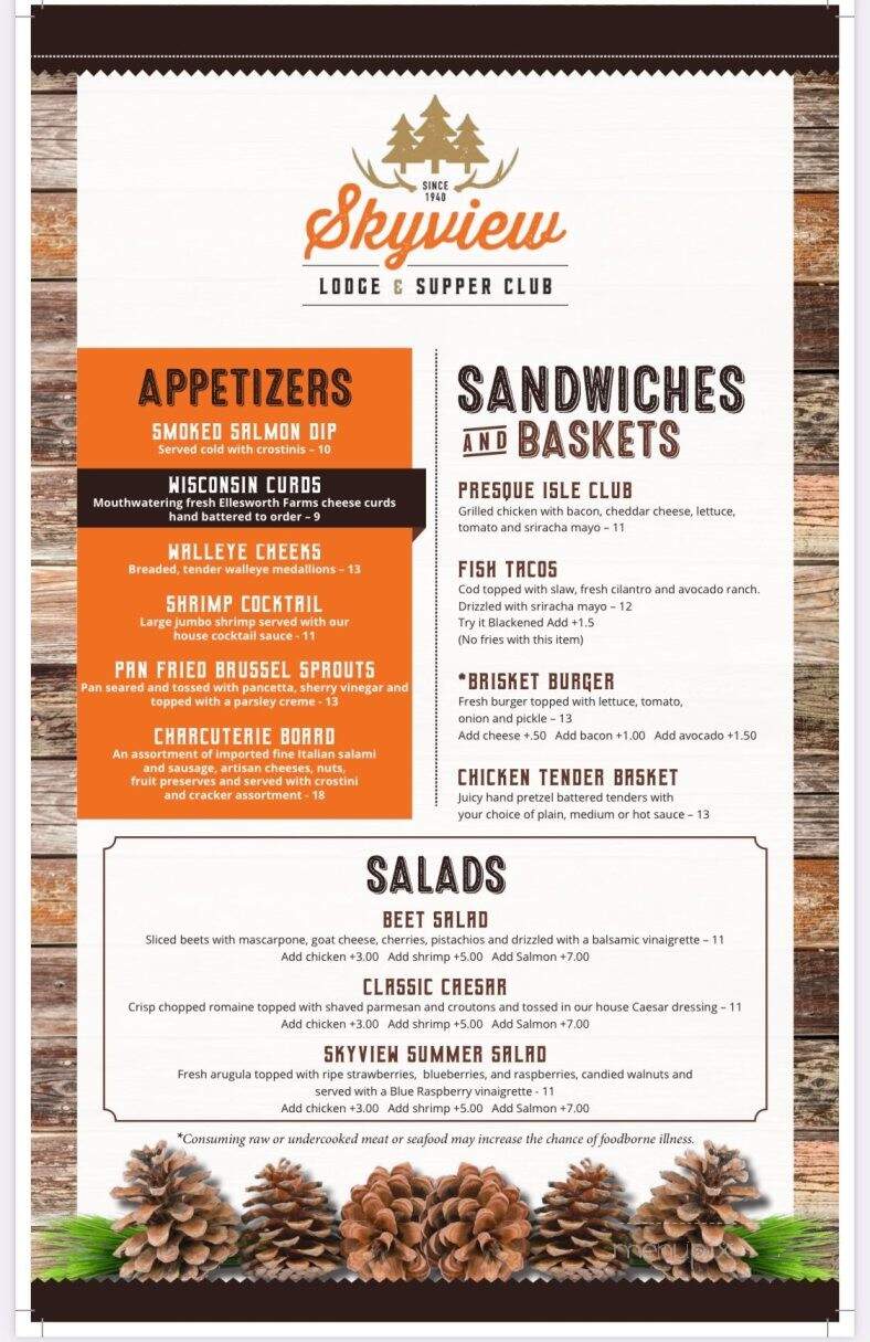 Sky-View Lodge & Supper Club - Presque Isle, WI menu_pic