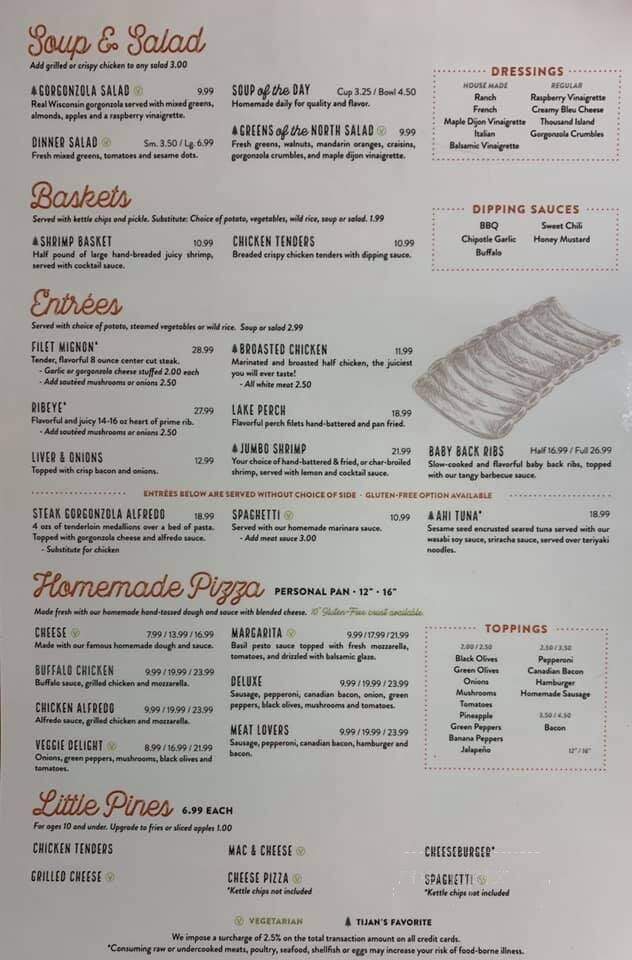 Twelve Pines Restaurant Bar - Eagle River, WI menu_pic