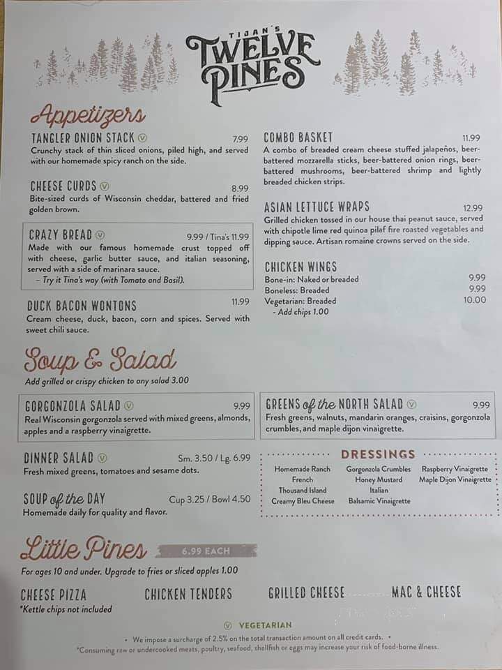 Twelve Pines Restaurant Bar - Eagle River, WI menu_pic