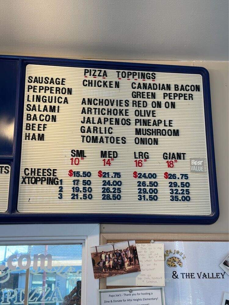 Papa Joe's Pizza Delivery - Napa, CA menu_pic