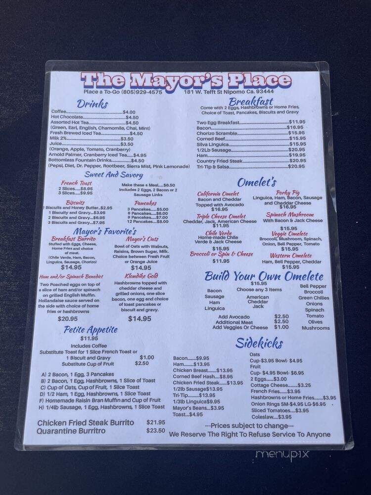 Mayors Place - Nipomo, CA menu_pic