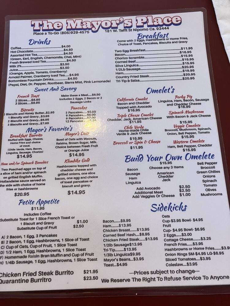 Mayors Place - Nipomo, CA menu_pic