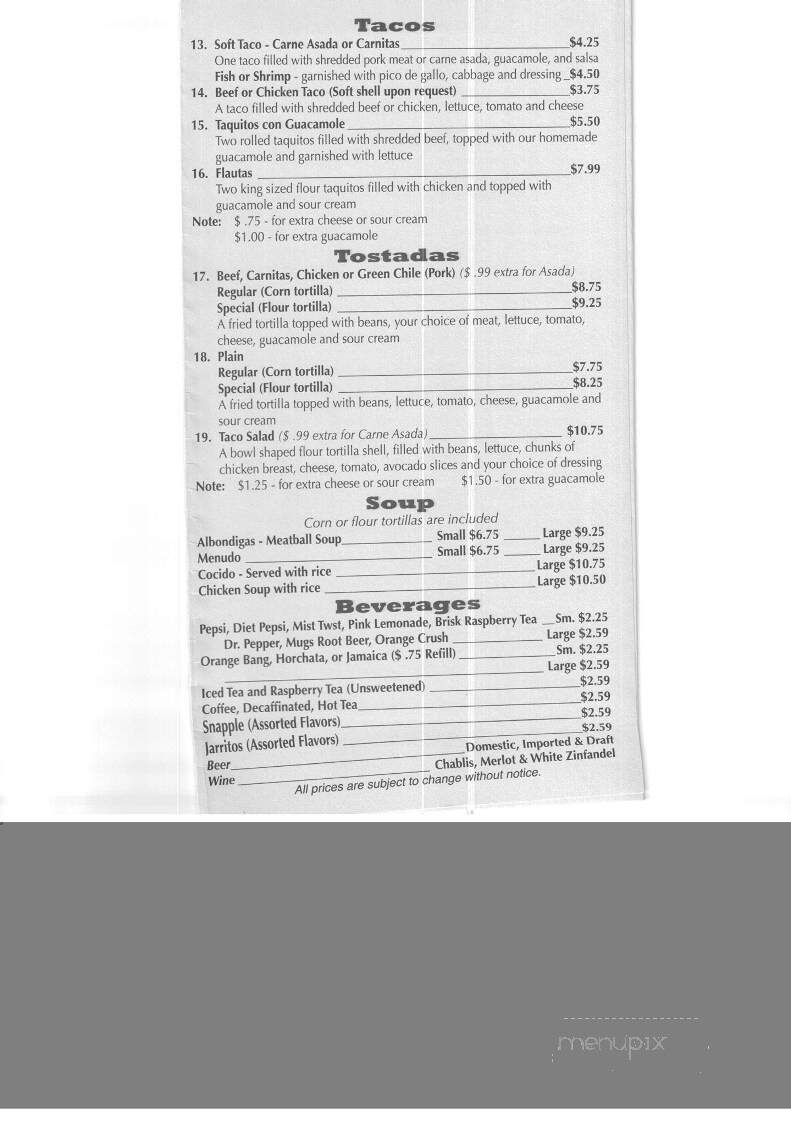 Casa Blanca Mexican Restaurant - Hacienda Heights, CA menu_pic