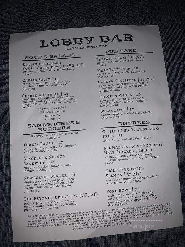 Hyatt Regency-Newport Beach - Newport Beach, CA menu_pic