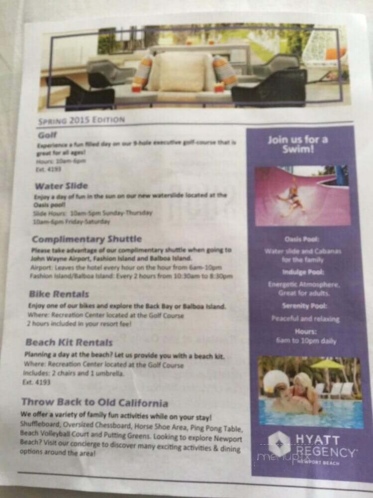 Hyatt Regency-Newport Beach - Newport Beach, CA menu_pic