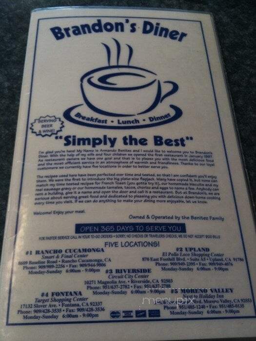 Brandon's Diner - Rancho Cucamonga, CA menu_pic