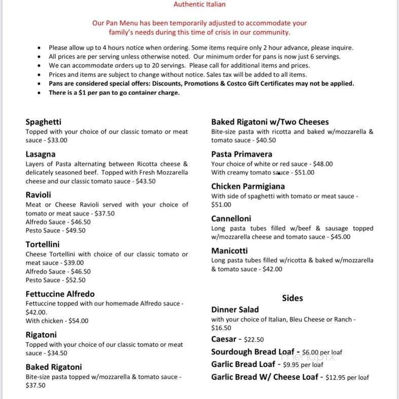 Angelini's Italian Restaurant - Turlock, CA menu_pic