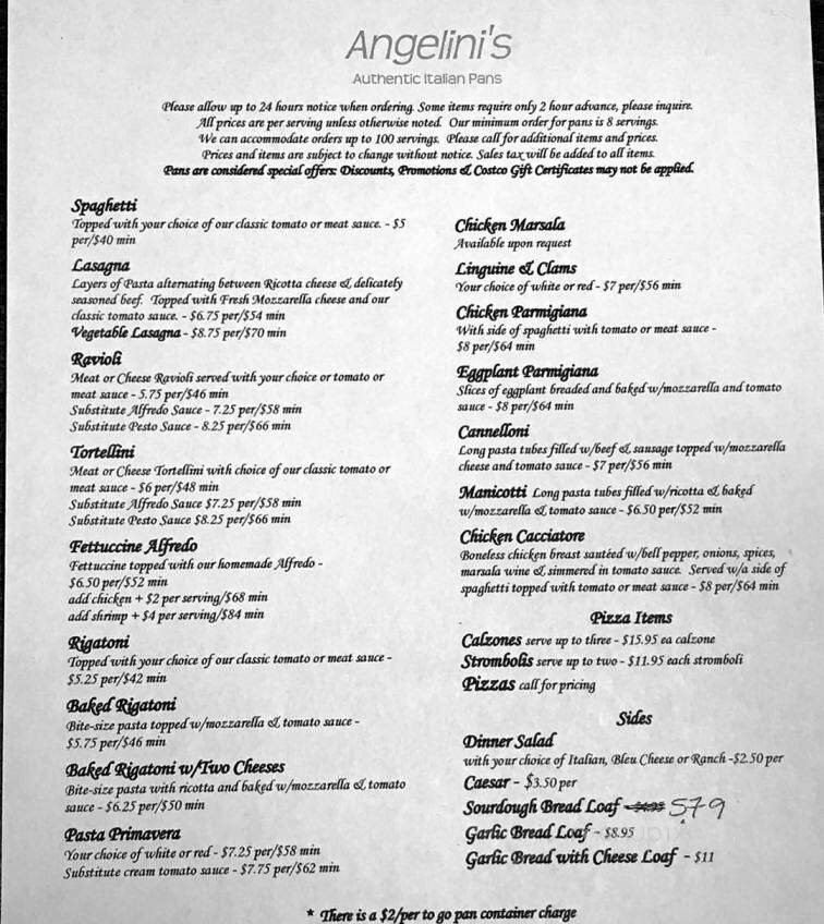 Angelini's Italian Restaurant - Turlock, CA menu_pic